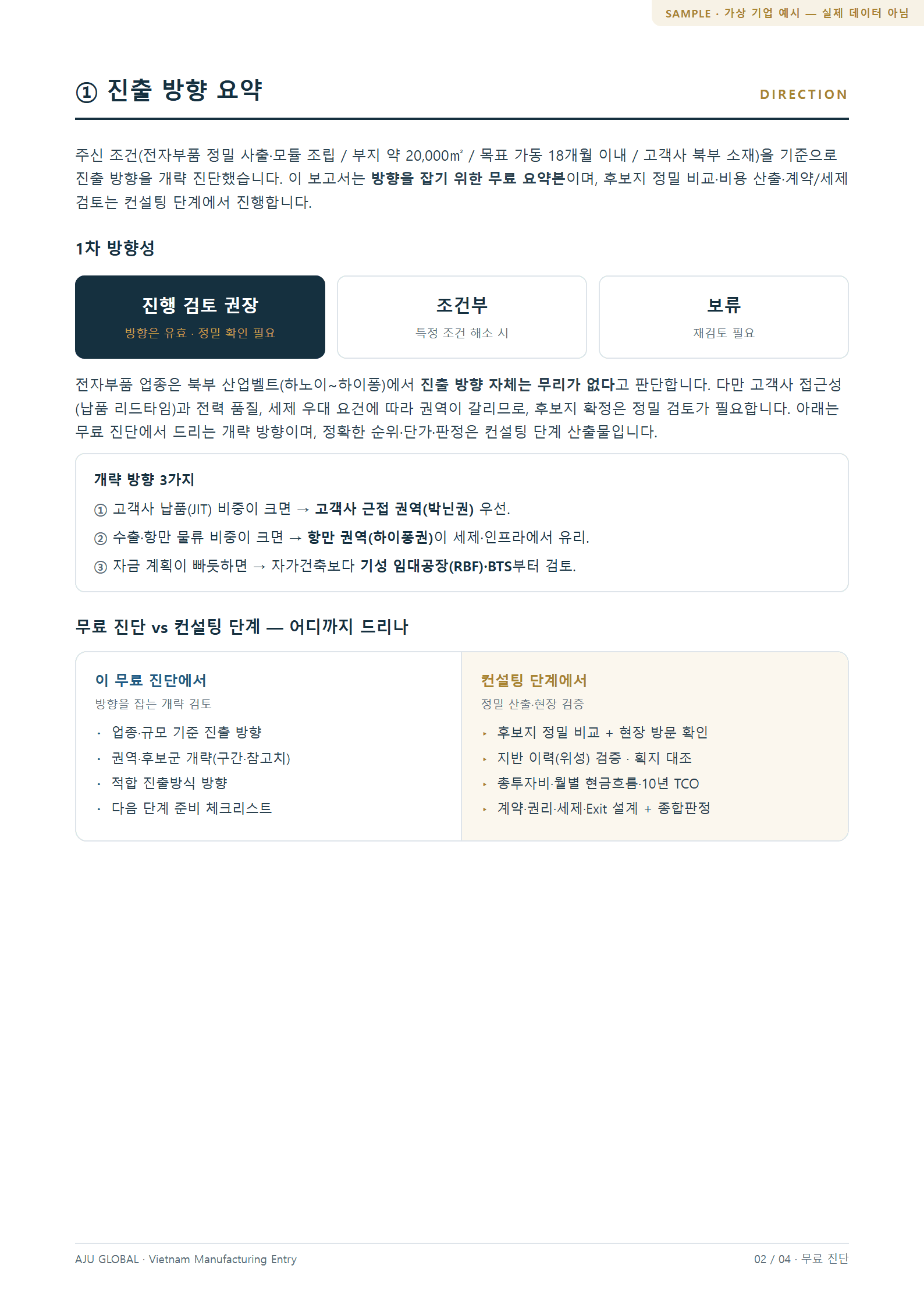 진출 방향 요약